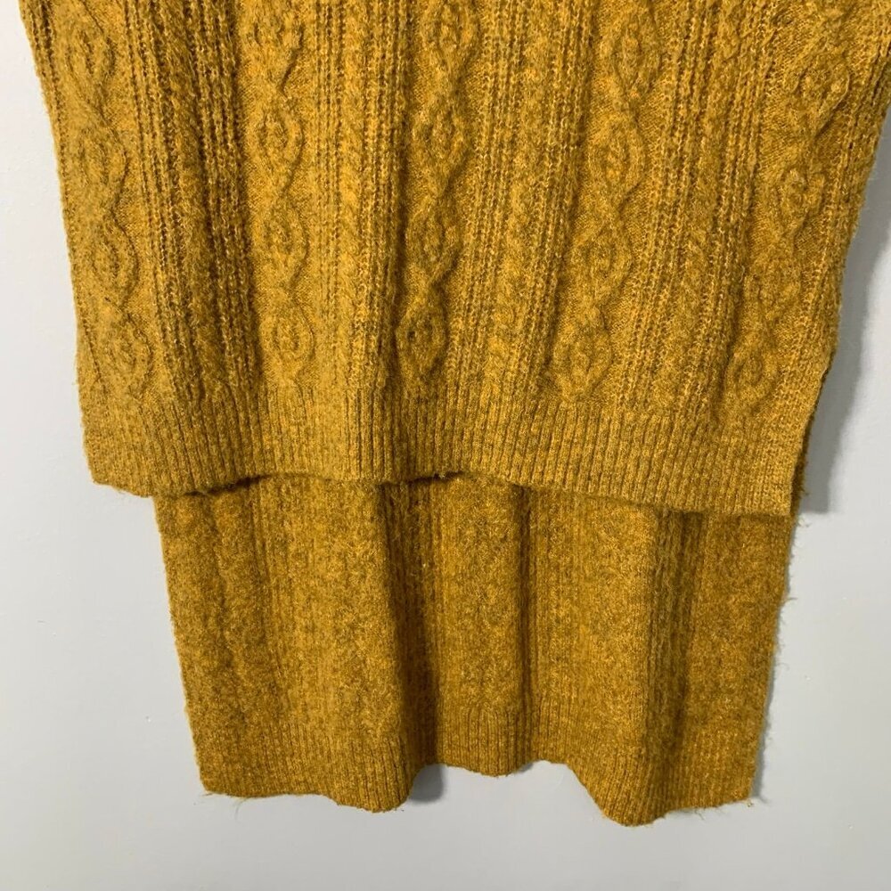 Kerisma Cable Knit Sweater Vest Women M/L Mustard Yellow Turtleneck High Low Hem - Picture 4 of 9